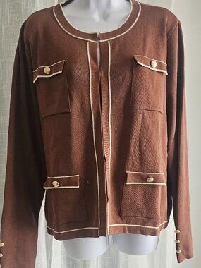 nicole by Nicole Miller Sweater Knit Jacket Mocha Size XL NWT
